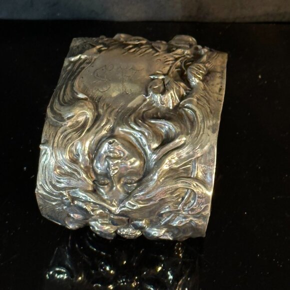 American Beauty Floral Sterling Silver Alphonse Mucha Cuff Bracelet Art Nouveau - Picture 4 of 10